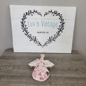 Mosaic Angel Wall Decor Pink Floral Plate Shards Art Handmade‎ Ornament